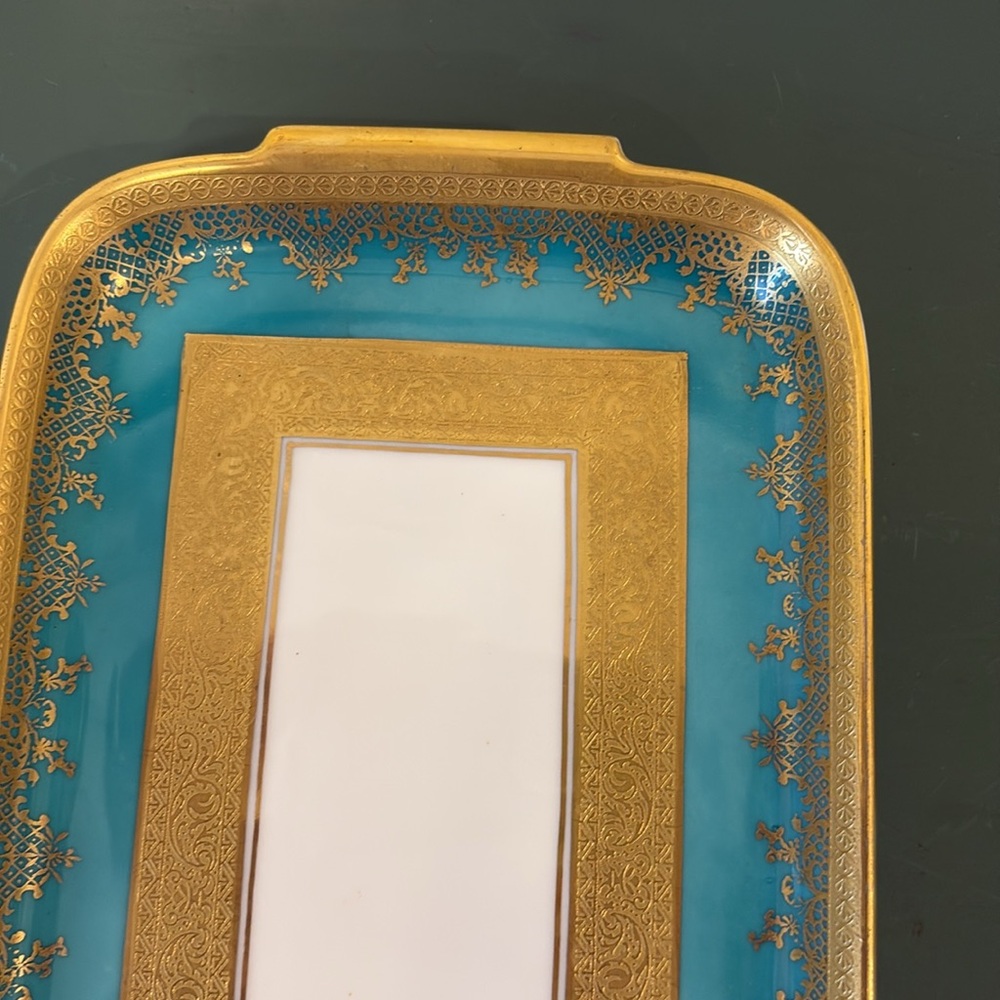 Vintage Porzellan Karlsbader Wertabeit Decorative Gold & Turquoise Tray. - Picture 4 of 7